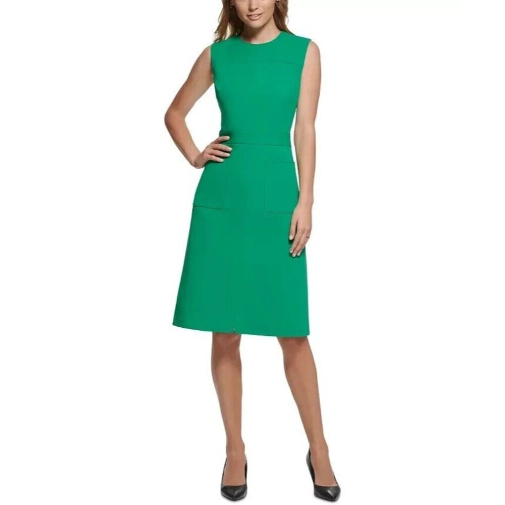 KARL LAGERFELD PARIS Women's Sleeveless A-Line Chic Formal Casual Dress Green 0